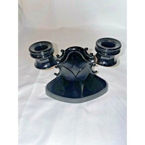 Vintage L.E. Smith Black Amethyst Glass Double Tapered Candle Holder - Single